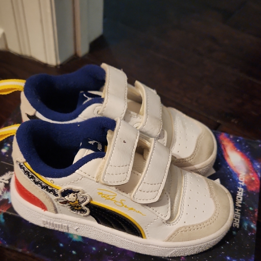 Puma Blue and White Sneakers with Velcro Straps